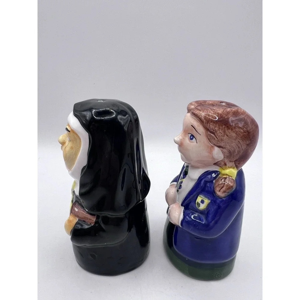 Nun & Catholic School Girl Salt & Pepper Shakers Ceramic Church Religion 1998 Vt